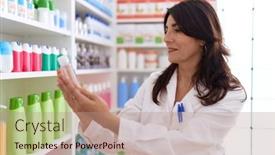  Presentation with lotion - Slide deck enhanced with middle-age-hispanic-woman-pharmacist background and a coral colored foreground