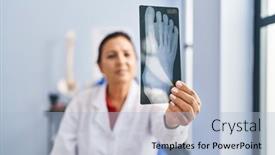  Presentation with rehab clinic - Presentation consisting of middle-age-hispanic-woman-physiotherapist background and a light blue colored foreground