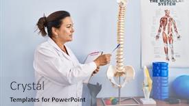  Presentation with rehab - Slides with middle-age-hispanic-woman-physiotherapist background and a light blue colored foreground