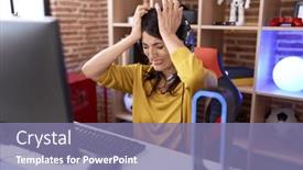  Presentation with video games playing - Slides having middle-age-hispanic-woman-playing background and a  colored foreground