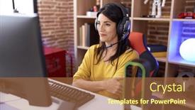  Presentation with video games playing - Slide set having middle-age-hispanic-woman-playing background and a red colored foreground