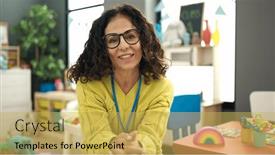  Presentation with preschool - Presentation design featuring middle-age-hispanic-woman-preschool background and a yellow colored foreground