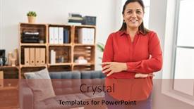  Presentation with psychology - Slides with middle-age-hispanic-woman-psychologist background and a red colored foreground