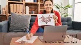  Presentation with psychology - PPT theme having middle-age-hispanic-woman-psychologist background and a coral colored foreground