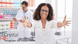  Presentation with hug - Presentation enhanced with middle-age-hispanic-woman-shopping background and a light gray colored foreground