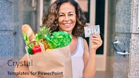  Presentation with grocery bag - Slides with middle-age-hispanic-woman-smiling background and a coral colored foreground