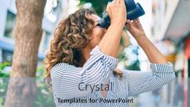  Presentation with new opportunity - Colorful presentation theme enhanced with middle-age-hispanic-woman-smiling backdrop and a light blue colored foreground