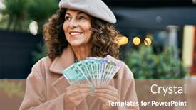  Presentation with indian woman - Amazing PPT theme having middle-age-hispanic-woman-smiling backdrop and a coral colored foreground