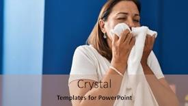  Presentation with laundry room - PPT theme enhanced with middle-age-hispanic-woman-smiling background and a coral colored foreground