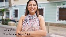  Presentation with street - Theme enhanced with middle-age-hispanic-woman-smiling background and a coral colored foreground