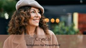  Presentation with city - Theme enhanced with middle-age-hispanic-woman-smiling background and a coral colored foreground