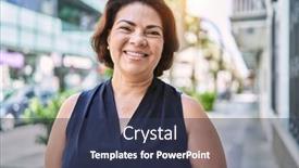  Presentation with outdoors - Presentation with middle-age-hispanic-woman-smiling background and a tawny brown colored foreground