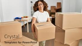  Presentation with new home - Presentation theme enhanced with middle-age-hispanic-woman-smiling background and a  colored foreground
