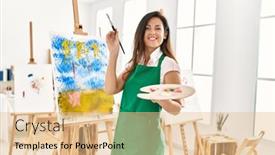  Presentation with hispanic - Slide deck consisting of middle-age-hispanic-woman-smiling background and a lemonade colored foreground