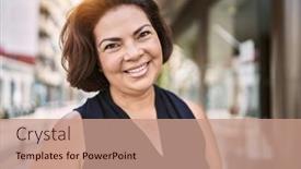  Presentation with outdoors - Presentation theme enhanced with middle-age-hispanic-woman-smiling background and a coral colored foreground