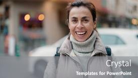  Presentation with hispanic - PPT theme having middle-age-hispanic-woman-smiling background and a gray colored foreground