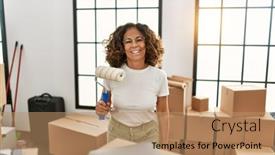  Presentation with paint roller - Theme enhanced with middle-age-hispanic-woman-smiling background and a  colored foreground