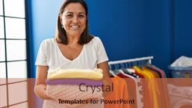  Presentation with laundry room - Slide set consisting of middle-age-hispanic-woman-smiling background and a  colored foreground