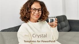  Presentation with drinking water - Presentation consisting of middle-age-hispanic-woman-smiling background and a lemonade colored foreground