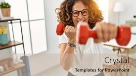  Presentation with free aging at home - Presentation theme having middle-age-hispanic-woman-smiling background and a  colored foreground