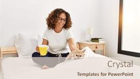  Presentation with hispanic - PPT theme featuring middle-age-hispanic-woman-smiling background and a lemonade colored foreground