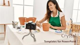  Presentation with middle class - Presentation having middle-age-hispanic-woman-smiling background and a lemonade colored foreground