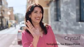  Presentation with saying - Presentation theme featuring middle-age-hispanic-woman-smiling background and a coral colored foreground