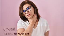 Presentation with sore throat - Slide set having middle-age-hispanic-woman-standing background and a coral colored foreground