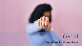  Presentation with violence woman - Presentation theme having middle-age-hispanic-woman-standing background and a light blue colored foreground