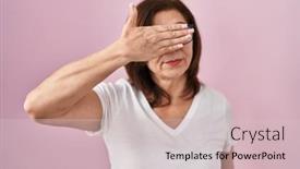  Presentation with sad woman - Slide set with middle-age-hispanic-woman-standing background and a lemonade colored foreground