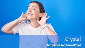  Presentation with deaf - PPT theme enhanced with middle-age-hispanic-woman-standing background and a teal colored foreground