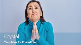  Presentation with praying hands - PPT layouts having middle-age-hispanic-woman-standing background and a teal colored foreground