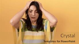  Presentation with headache - PPT layouts featuring middle-age-hispanic-woman-standing background and a yellow colored foreground