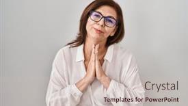  Presentation with praying hands - Slide set enhanced with middle-age-hispanic-woman-standing background and a soft green colored foreground