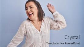  Presentation with blue music - Presentation theme featuring middle-age-hispanic-woman-standing background and a light blue colored foreground