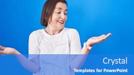  Presentation with comparison - Presentation theme featuring middle-age-hispanic-woman-standing background and a teal colored foreground