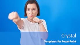  Presentation with violence - Presentation enhanced with middle-age-hispanic-woman-standing background and a teal colored foreground