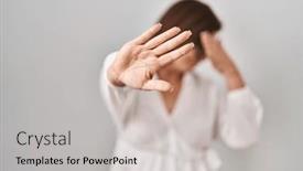  Presentation with sad woman - Presentation theme having middle-age-hispanic-woman-standing background and a  colored foreground