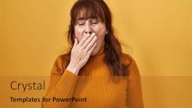  Presentation with sleepiness - Slide set enhanced with middle-age-hispanic-woman-standing background and a gold colored foreground