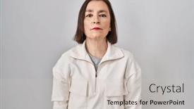  Presentation with simple - Presentation theme having middle-age-hispanic-woman-standing background and a light gray colored foreground