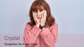  Presentation with sadness - Slide deck enhanced with middle-age-hispanic-woman-standing background and a coral colored foreground