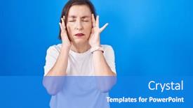  Presentation with migraine - PPT theme with middle-age-hispanic-woman-standing background and a teal colored foreground