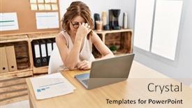  Presentation with stressed - PPT theme with middle-age-hispanic-woman-stressed background and a lemonade colored foreground