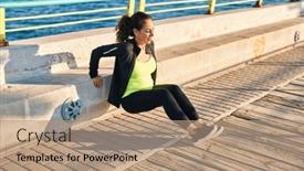  Presentation with stretching - Presentation theme enhanced with middle-age-hispanic-woman-stretching background and a coral colored foreground