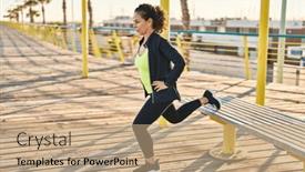  Presentation with stretching - Presentation theme with middle-age-hispanic-woman-stretching background and a coral colored foreground