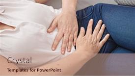  Presentation with pain - PPT theme enhanced with middle-age-hispanic-woman-suffering background and a coral colored foreground