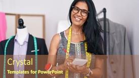  Presentation with stone age food - Presentation theme featuring middle-age-hispanic-woman-tailor background and a coral colored foreground