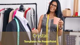  Presentation with coffee shop - Slide deck having middle-age-hispanic-woman-tailor background and a tawny brown colored foreground