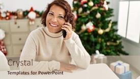  Presentation with christmas tree - PPT theme enhanced with middle-age-hispanic-woman-talking background and a soft green colored foreground