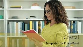  Presentation with university library - PPT theme having middle-age-hispanic-woman-teacher background and a yellow colored foreground